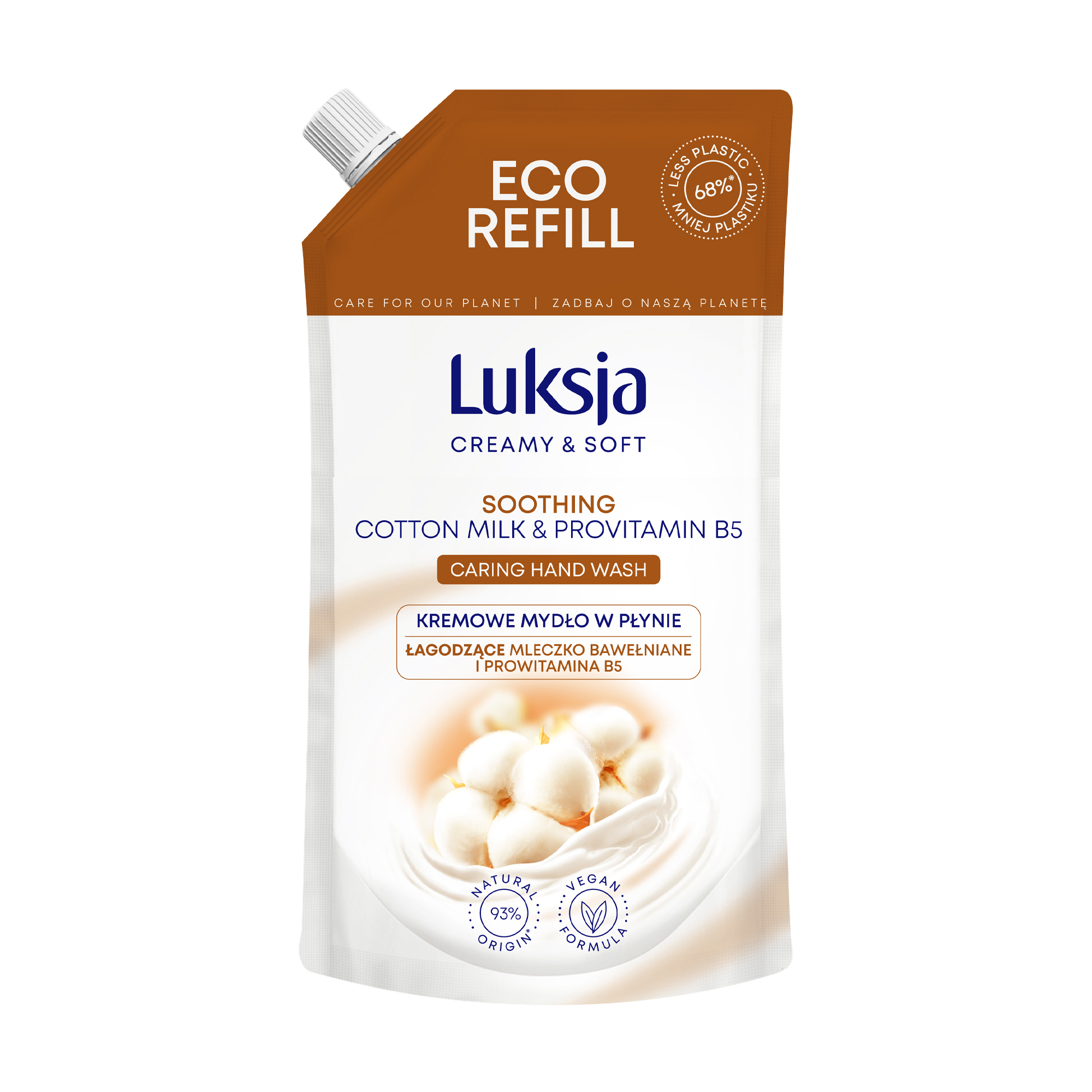 Рідке крем-мило Luksja Creamy Cotton Milk &amp; Vitamins Caring Hand з молочком бавовни та вітамінами (дойпак), 400 мл